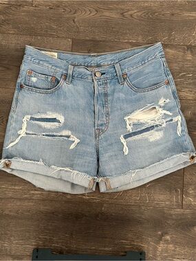 Levi's Light Blue Distressed Denim Shorts